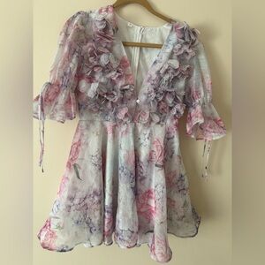 3D Floral Pastel Mini Dress with Lining Size M